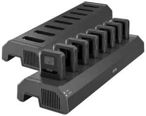 AXIS W703 8-bay docking station with eight body-worn cameras