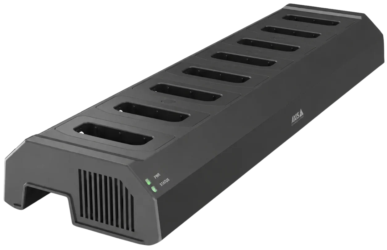 AXIS W703 8-bay docking station with eight charging slots, ventilation grille and LED status lights.