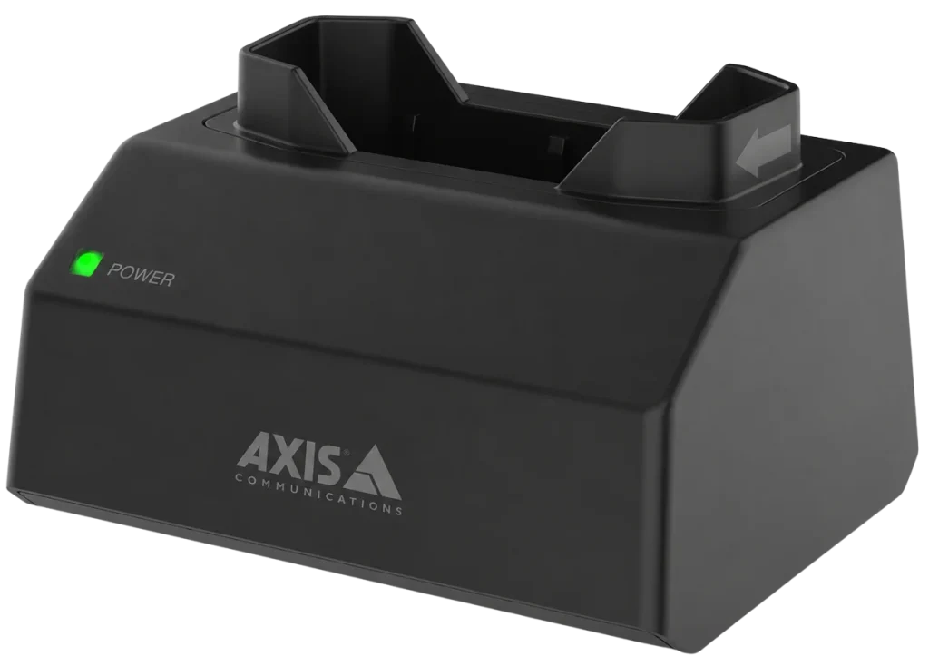 Empty AXIS W700 Mk II 1-bay docking station with open camera slot and illuminated powered indicator