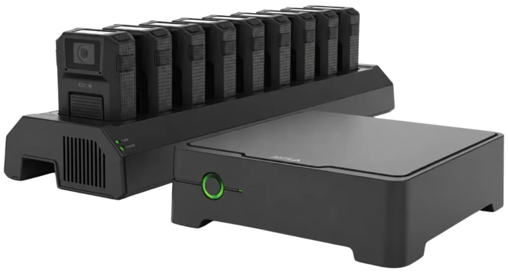 Genetec body-worn camera docking station with multiple cameras