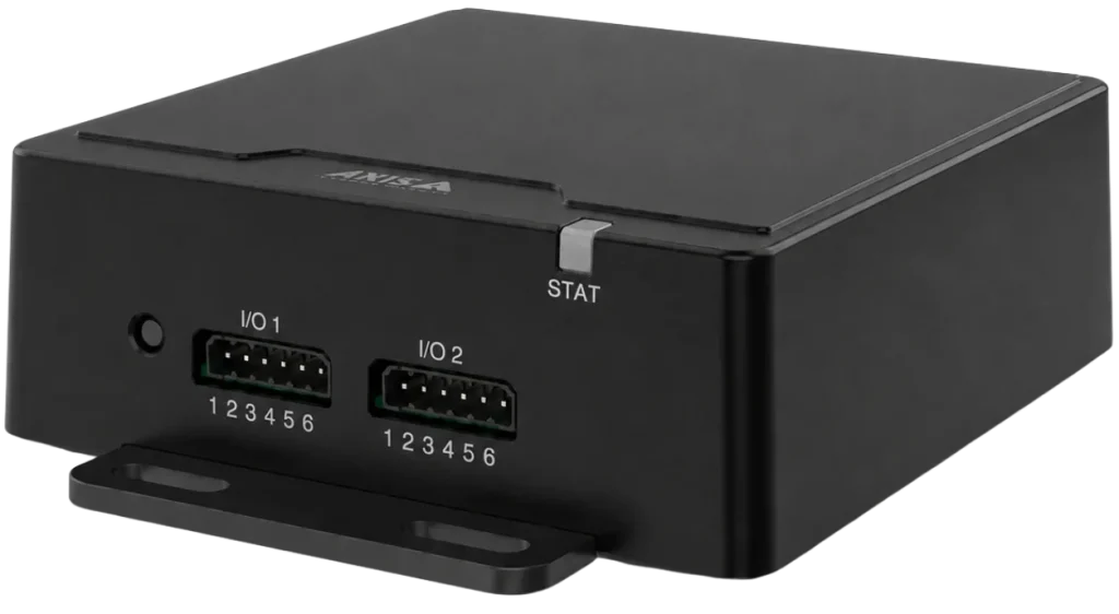 Rear view of AXIS W401 Body Worn Activation Kit showing power input and PoE network connection port.