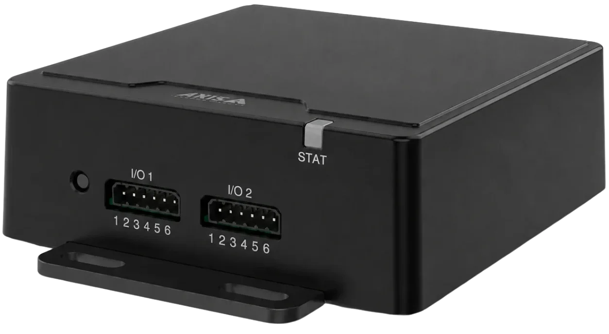 Rear view of AXIS W401 Body Worn Activation Kit showing power input and PoE network connection port.