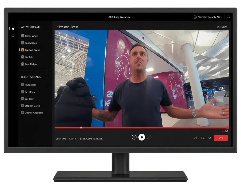 axis body worn live showing a single active body worn camera stream
