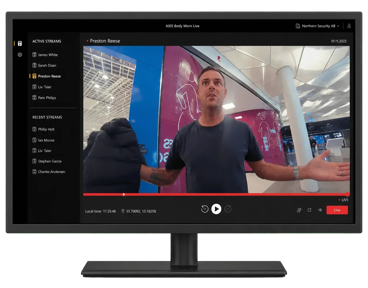 axis body worn live showing a single active body worn camera stream
