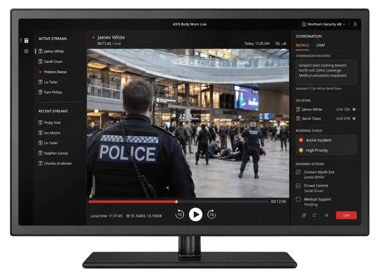 axis body worn live showing police incident video and response coordination details