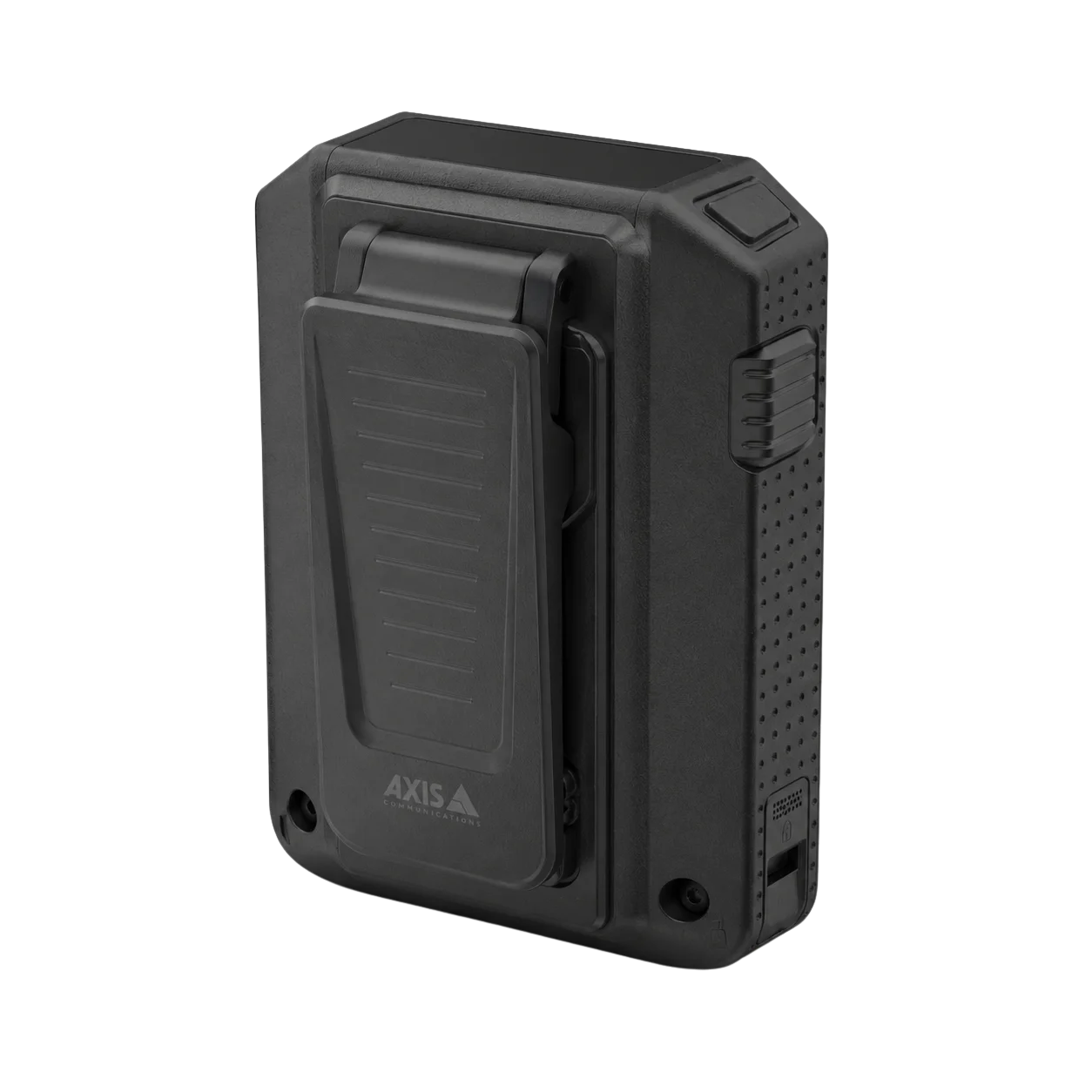 axis w102 body worn camera in black rear clip view