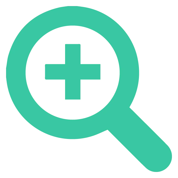 Lens calculator icon with a magnifying glass and plus symbol