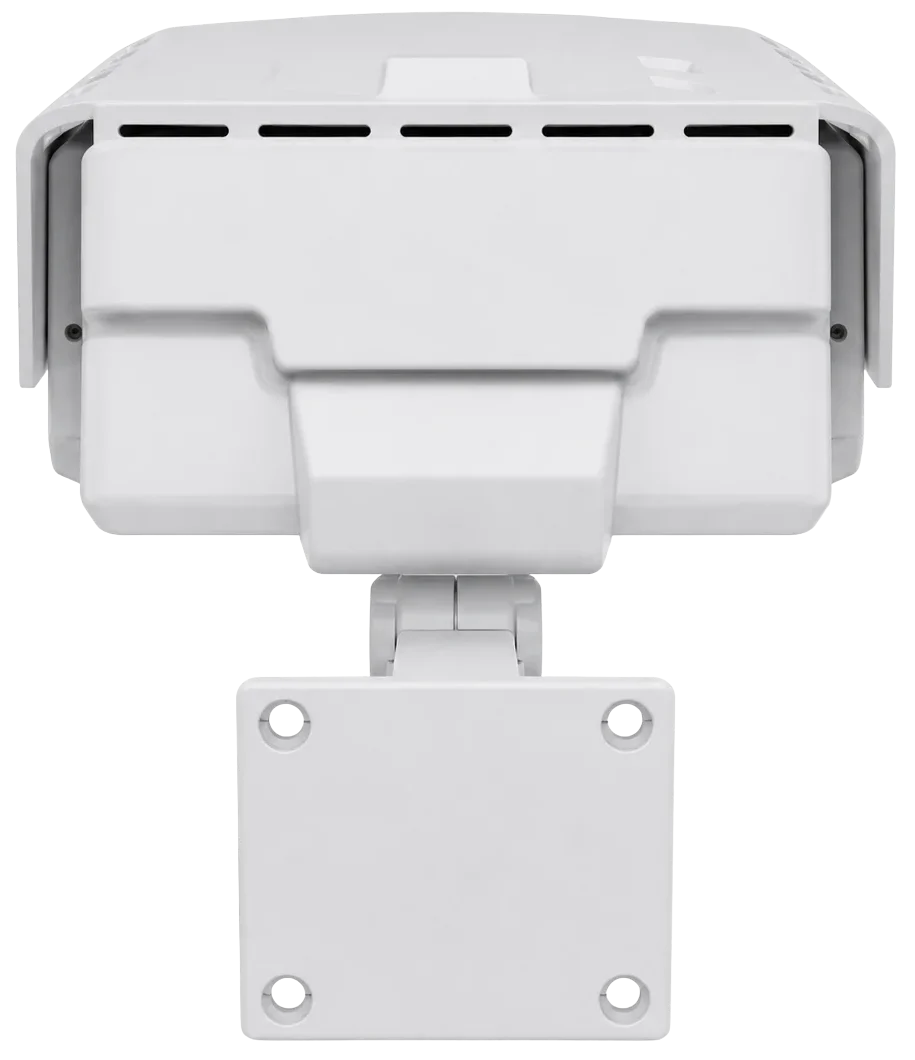 Rear view of AXIS P15 box camera with wall mount and weatherproof housing
