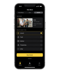 axis body worn assistant mobile app tagging a recorded security event