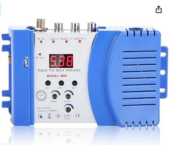 Digital Full Band Modulator M69 with RF and audiovideo inputs.