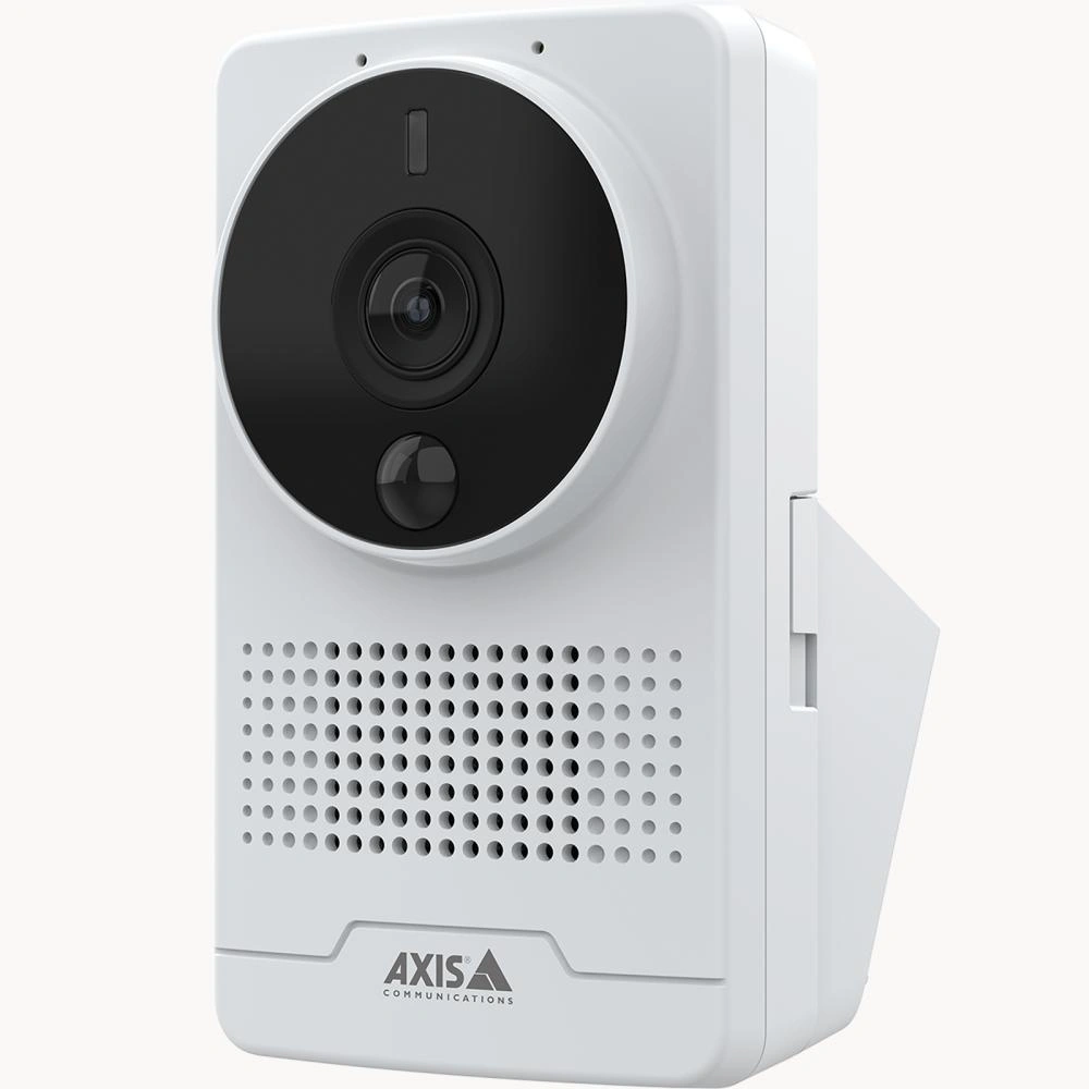 Wired doorbell camera with a speaker and camera lens for home security.