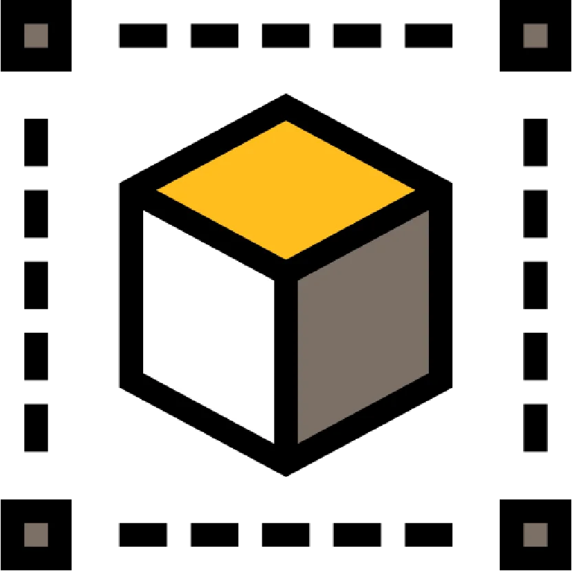 3D cube design with outlined borders.