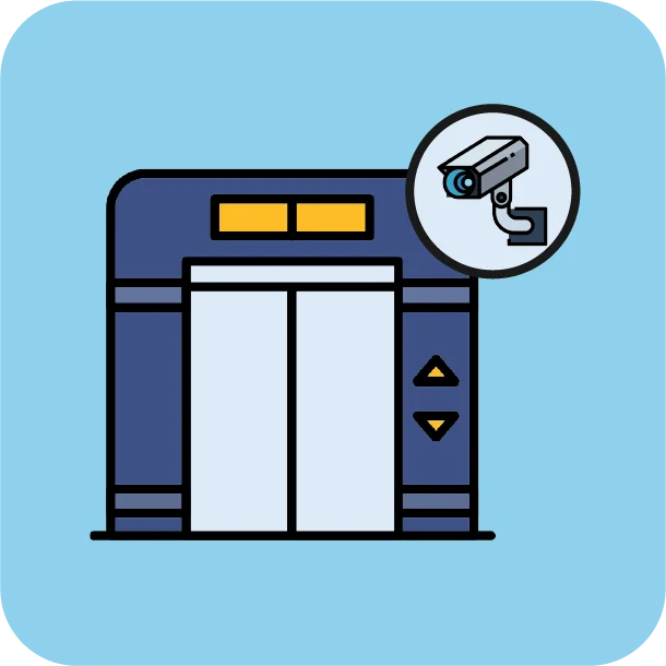 Elevator with surveillance camera for monitoring.