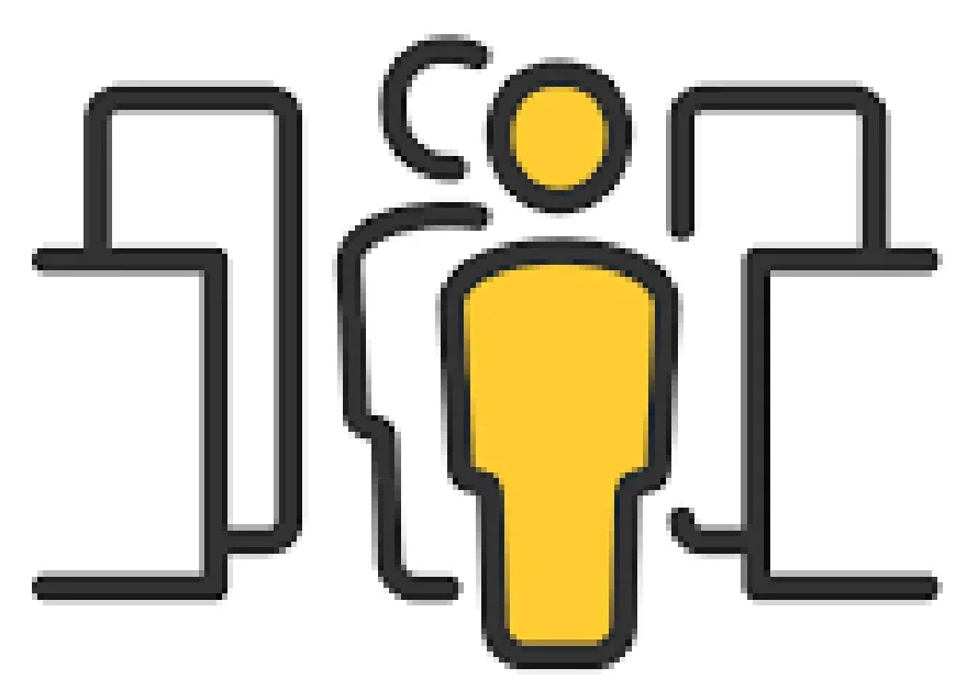 Icon representing people passing through a gate, symbolizing tailgating detection.