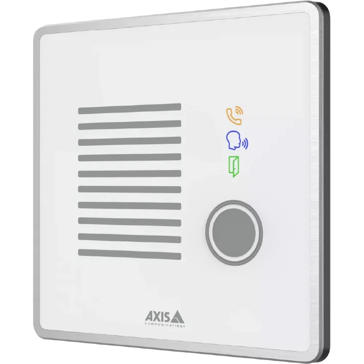 Modern wall-mounted network intercom with speaker and call control buttons for clear communication