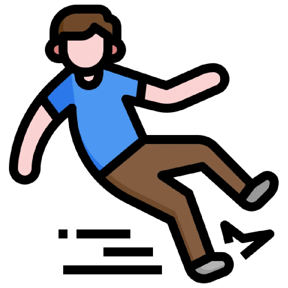 Person falling while walking, indicated by motion lines.