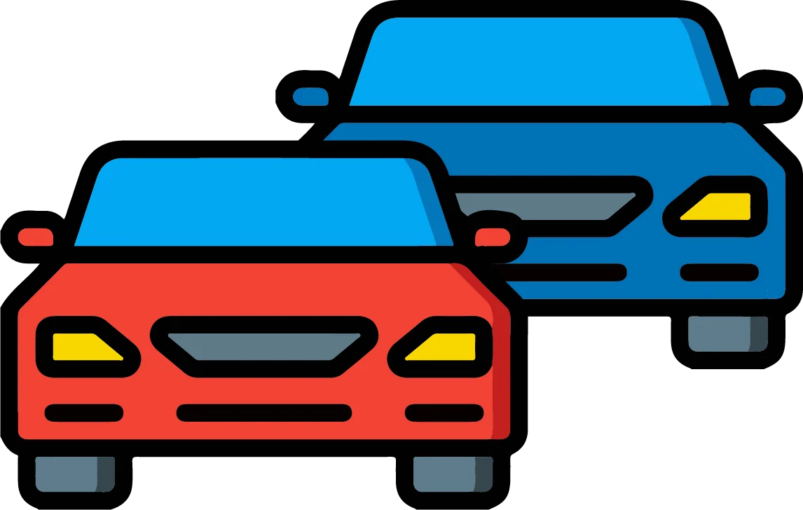 Red and blue cars, indicating tailgating behavior.
