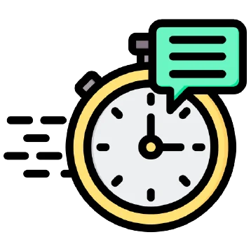 Stopwatch with chat bubble symbolizing fast elevator response time