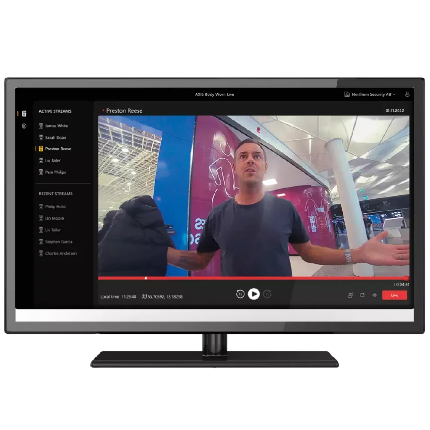 User-friendly live monitoring software displaying real-time video streams from body-worn cameras