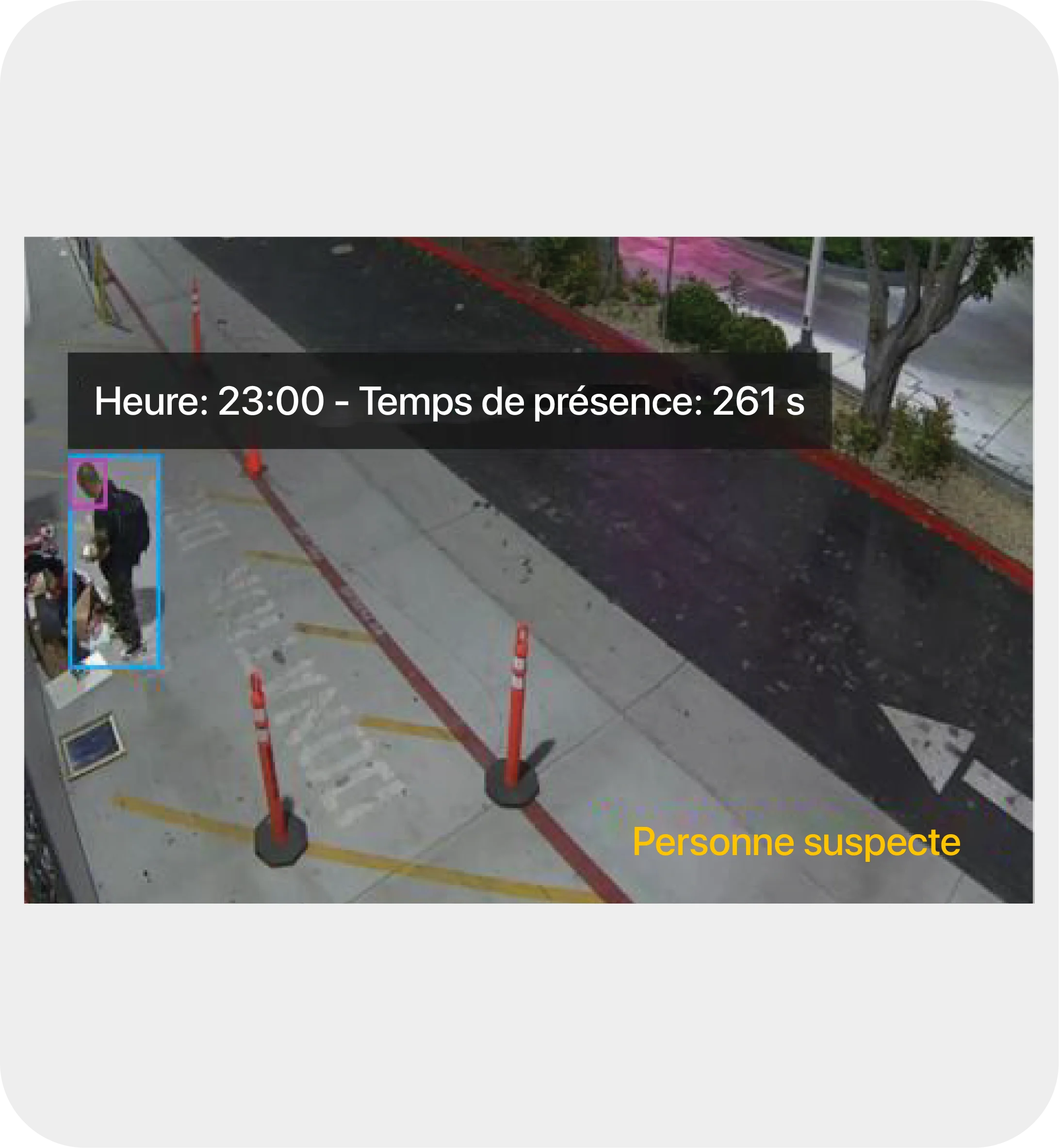 Une personne suspecte est détectée en train de flâner et de s'attarder longuement à l'extérieur d'un bâtiment.