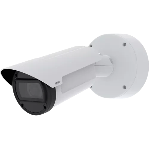 Caméra de sécurité bullet d'extérieur Axis avec boîtier résistant aux intempéries et design moderne pour la sécurité des entreprises.