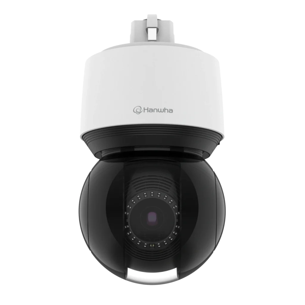 Caméra de surveillance PTZ à suivi automatique Hanwha avec dôme élégant pour une surveillance de haute précision