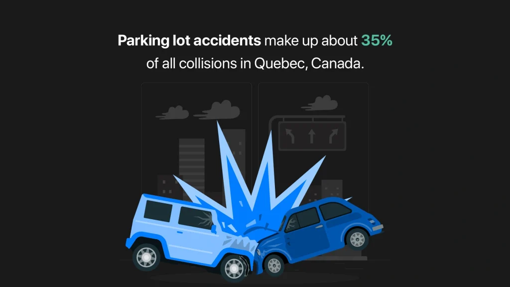 Illustration depicting a car crash in a parking lot, representing the importance of safe driving and walking.