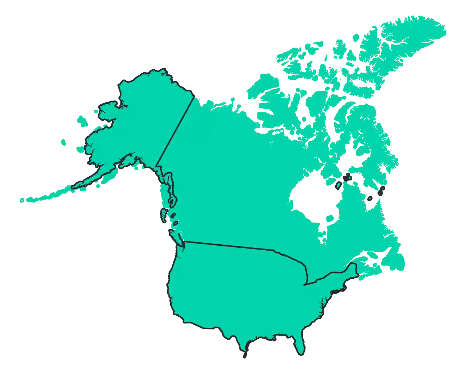 Carte présentant les zones de service de Sirix en Amérique du Nord, y compris le Canada et les États-Unis