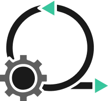 L'icône de l'engrenage agile et de la flèche montre la souplesse et l'adaptabilité des opérations de la boîte de sécurité autonome.
