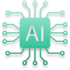 Symbole de puce de processeur d'intelligence artificielle représentant un système de sécurité autonome piloté par l'IA.