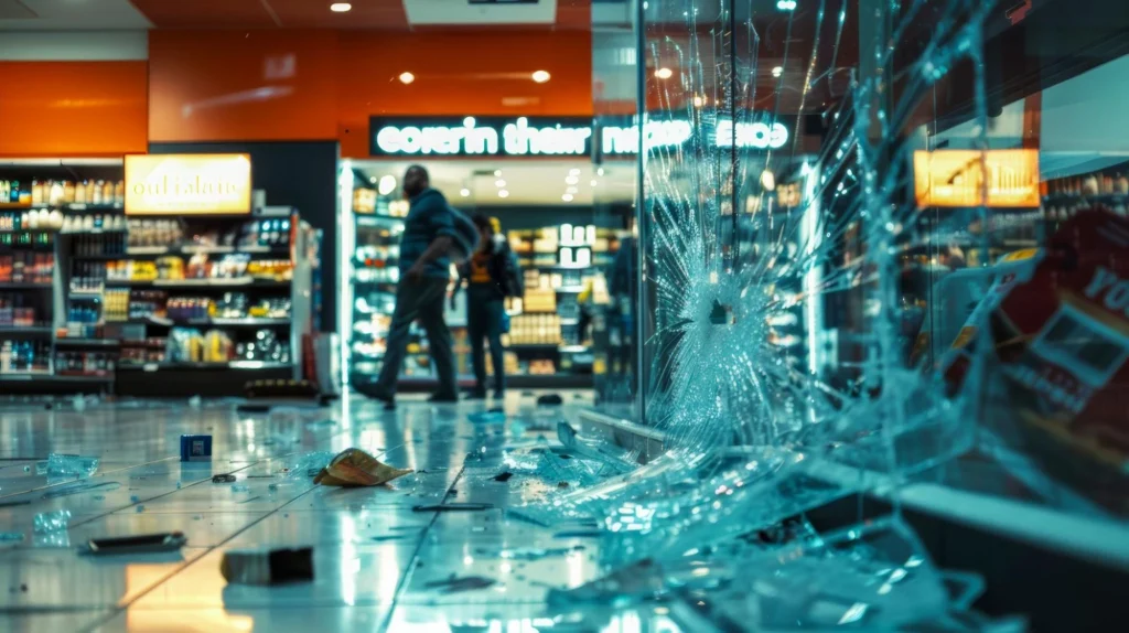 La vitrine brisée d'un magasin après un incident criminel à Atlantic City montre les risques pour la sécurité des visiteurs en 2025