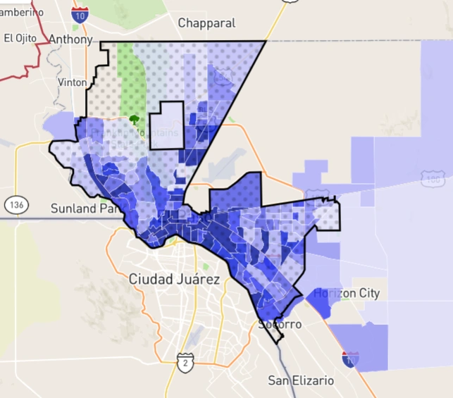 Crime map of El Paso neighborhoods highlighting safety variations across the city in 2025
