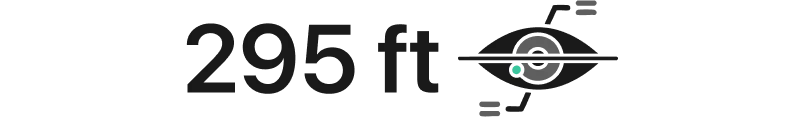 Icône de mesure de l'œil et de la distance montrant la portée de la visibilité du boîtier de sécurité de 295 pieds de détection.