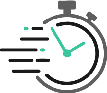 Icône de chronomètre rapide symbolisant l'installation rapide d'un boîtier de sécurité autonome et le déploiement rapide.