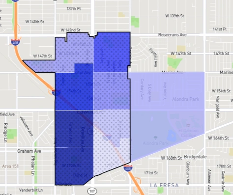 Map outlining South Chicago neighborhood area highlighting violent crime-prone sections.