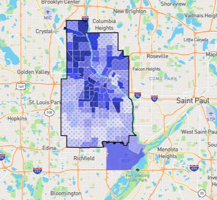 Minneapolis crime heatmap highlighting safer and high-crime neighborhoods in 2025.
