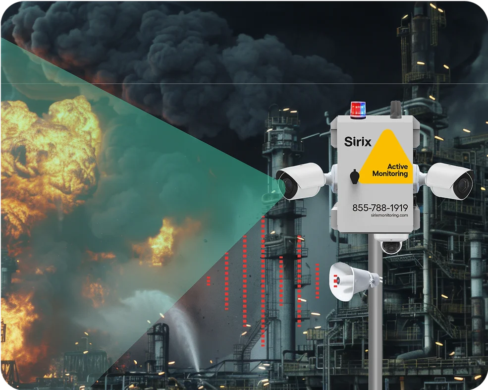 L'unité de surveillance mobile Sirix surveille un site industriel dans un contexte d'incendie et de fumée.