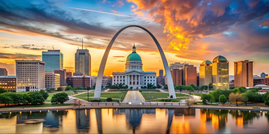 St. Louis Gateway Arch at sunset, reflecting its place among the most dangerous US cities in 2025.