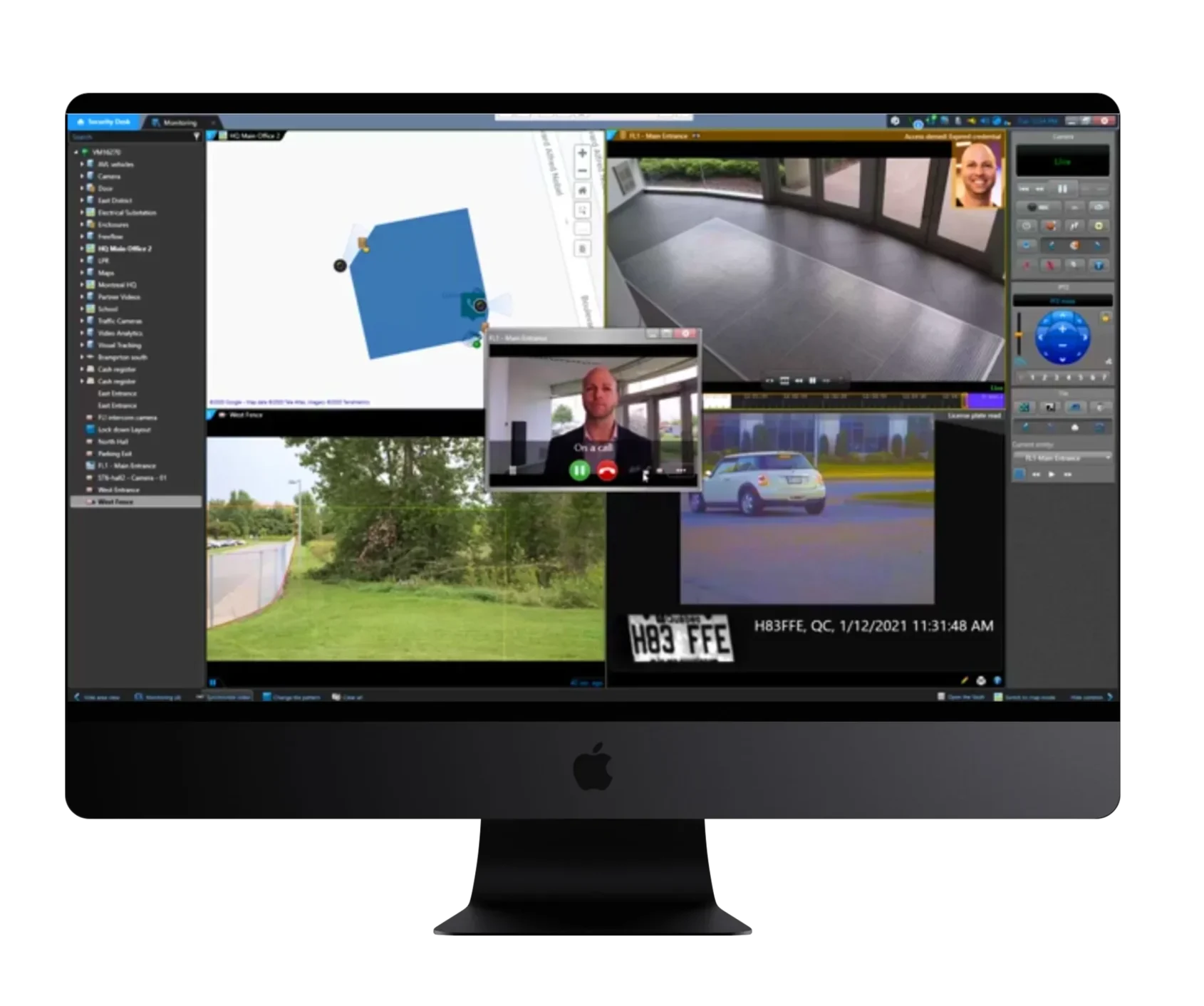 Genetec security dashboard integrated with Sirix monitoring system.