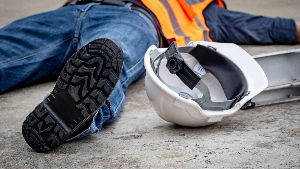 Construction site accident with an injured worker.