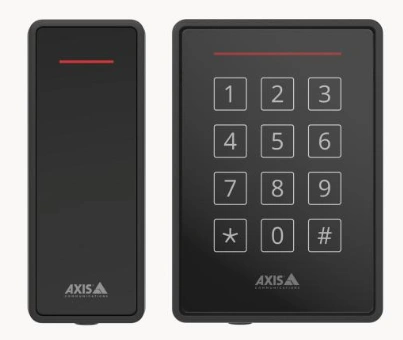 Axis access control devices with card reader and keypad.