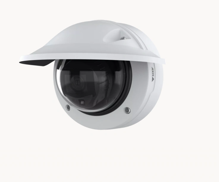 Axis dome surveillance camera with protective cover.