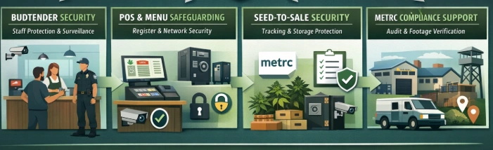 Infographie sur les services de sécurité liés au cannabis présentant différents niveaux de protection.